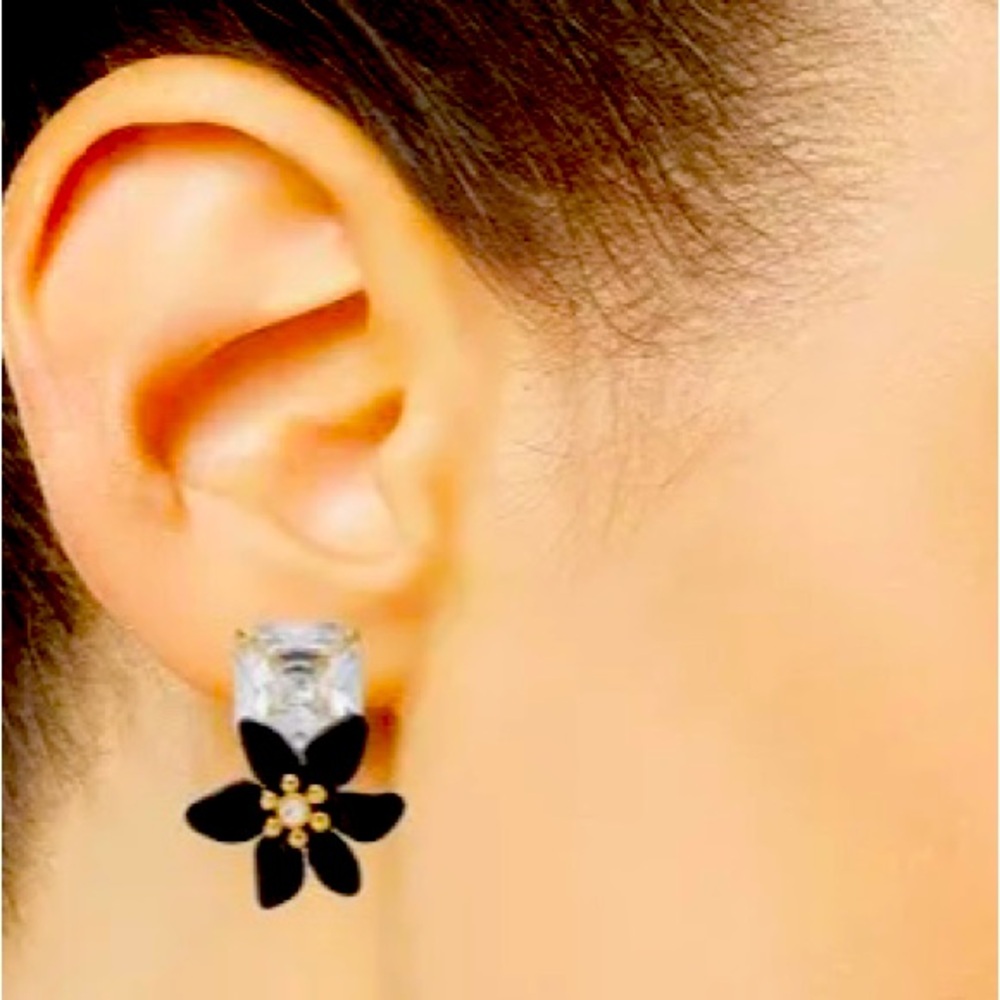 KATE SPADE NEW YORK  Square Cubic Zirconia & Flower Statement Stud Earrings New